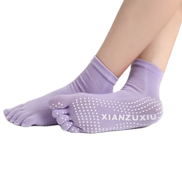 1 Pair Yoga Socks Grip Yoga Socks Five Toe Socks Sports Socks Women's Anti-Slip Breathable Moisture Wicking Protective Deep Purple Azure Pink+Yellow Fall Winter for Yoga Pilates Dance Bikram Barre