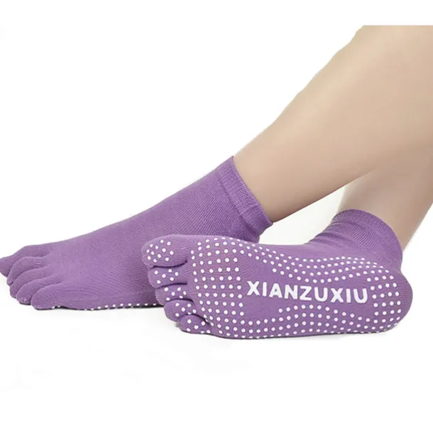 1 Pair Yoga Socks Grip Yoga Socks Five Toe Socks Sports Socks Women's Anti-Slip Breathable Moisture Wicking Protective Deep Purple Azure Pink+Yellow Fall Winter for Yoga Pilates Dance Bikram Barre