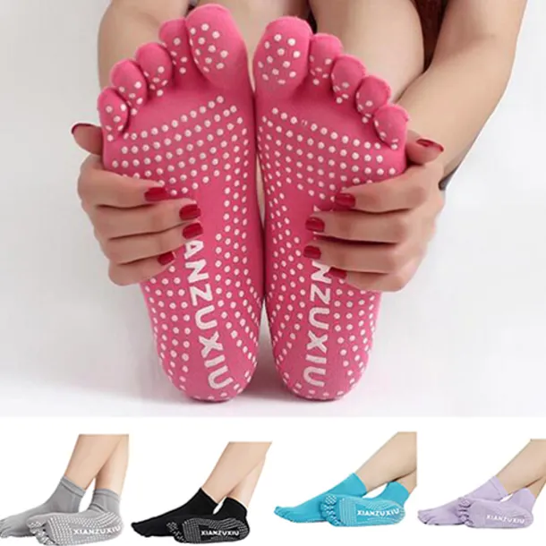 1 Pair Yoga Socks Grip Yoga Socks Five Toe Socks Sports Socks Women's Anti-Slip Breathable Moisture Wicking Protective Deep Purple Azure Pink+Yellow Fall Winter for Yoga Pilates Dance Bikram Barre