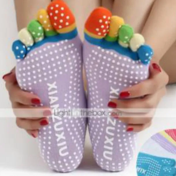 1 Pair Yoga Socks Grip Yoga Socks Five Toe Socks Sports Socks Women's Anti-Slip Breathable Moisture Wicking Protective Deep Purple Azure Pink+Yellow Fall Winter for Yoga Pilates Dance Bikram Barre