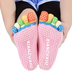 1 Pair Yoga Socks Grip Yoga Socks Five Toe Socks Sports Socks Women's Anti-Slip Breathable Moisture Wicking Protective Deep Purple Azure Pink+Yellow Fall Winter for Yoga Pilates Dance Bikram Barre
