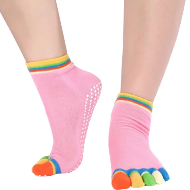 1 Pair Yoga Socks Grip Yoga Socks Five Toe Socks Sports Socks Women's Anti-Slip Breathable Moisture Wicking Protective Deep Purple Azure Pink+Yellow Fall Winter for Yoga Pilates Dance Bikram Barre