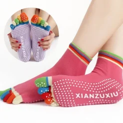 1 Pair Yoga Socks Grip Yoga Socks Five Toe Socks Sports Socks Women's Anti-Slip Breathable Moisture Wicking Protective Deep Purple Azure Pink+Yellow Fall Winter for Yoga Pilates Dance Bikram Barre