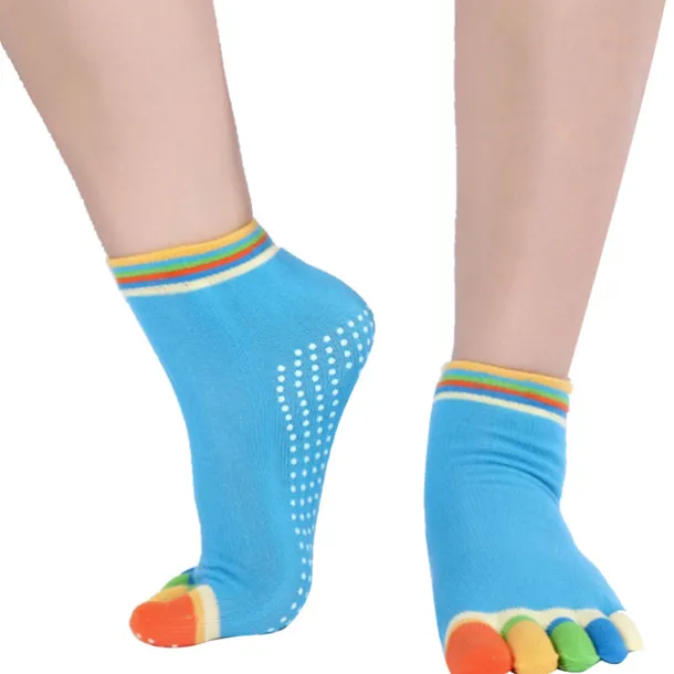 1 Pair Yoga Socks Grip Yoga Socks Five Toe Socks Sports Socks Women's Anti-Slip Breathable Moisture Wicking Protective Deep Purple Azure Pink+Yellow Fall Winter for Yoga Pilates Dance Bikram Barre