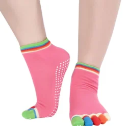 1 Pair Yoga Socks Grip Yoga Socks Five Toe Socks Sports Socks Women's Anti-Slip Breathable Moisture Wicking Protective Deep Purple Azure Pink+Yellow Fall Winter for Yoga Pilates Dance Bikram Barre