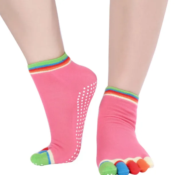 1 Pair Yoga Socks Grip Yoga Socks Five Toe Socks Sports Socks Women's Anti-Slip Breathable Moisture Wicking Protective Deep Purple Azure Pink+Yellow Fall Winter for Yoga Pilates Dance Bikram Barre
