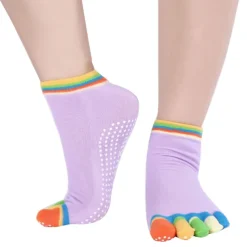 1 Pair Yoga Socks Grip Yoga Socks Five Toe Socks Sports Socks Women's Anti-Slip Breathable Moisture Wicking Protective Deep Purple Azure Pink+Yellow Fall Winter for Yoga Pilates Dance Bikram Barre