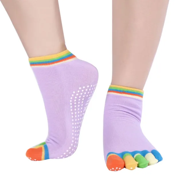 1 Pair Yoga Socks Grip Yoga Socks Five Toe Socks Sports Socks Women's Anti-Slip Breathable Moisture Wicking Protective Deep Purple Azure Pink+Yellow Fall Winter for Yoga Pilates Dance Bikram Barre