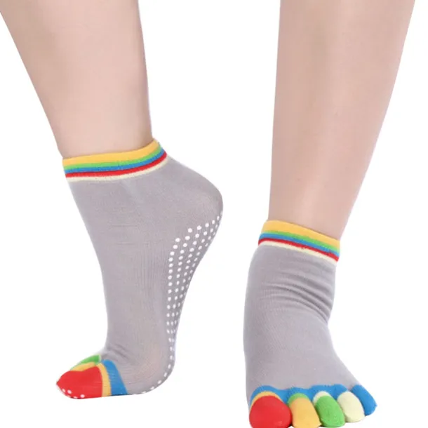 1 Pair Yoga Socks Grip Yoga Socks Five Toe Socks Sports Socks Women's Anti-Slip Breathable Moisture Wicking Protective Deep Purple Azure Pink+Yellow Fall Winter for Yoga Pilates Dance Bikram Barre