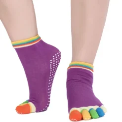 1 Pair Yoga Socks Grip Yoga Socks Five Toe Socks Sports Socks Women's Anti-Slip Breathable Moisture Wicking Protective Deep Purple Azure Pink+Yellow Fall Winter for Yoga Pilates Dance Bikram Barre