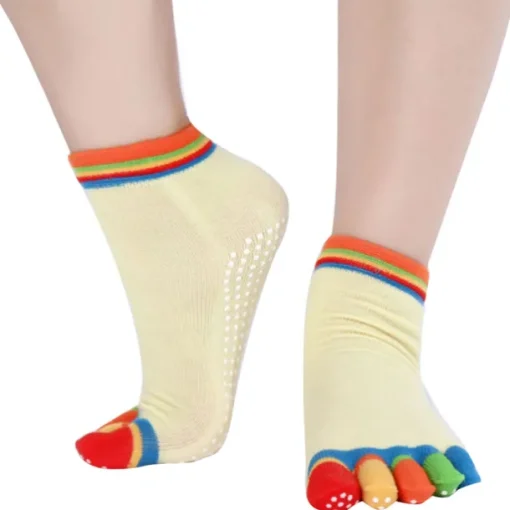 1 Pair Yoga Socks Grip Yoga Socks Five Toe Socks Sports Socks Women's Anti-Slip Breathable Moisture Wicking Protective Deep Purple Azure Pink+Yellow Fall Winter for Yoga Pilates Dance Bikram Barre