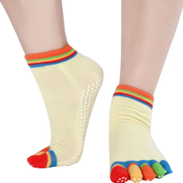1 Pair Yoga Socks Grip Yoga Socks Five Toe Socks Sports Socks Women's Anti-Slip Breathable Moisture Wicking Protective Deep Purple Azure Pink+Yellow Fall Winter for Yoga Pilates Dance Bikram Barre