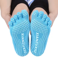 1 Pair Yoga Socks Grip Yoga Socks Five Toe Socks Sports Socks Women's Anti-Slip Breathable Moisture Wicking Protective Deep Purple Azure Pink+Yellow Fall Winter for Yoga Pilates Dance Bikram Barre