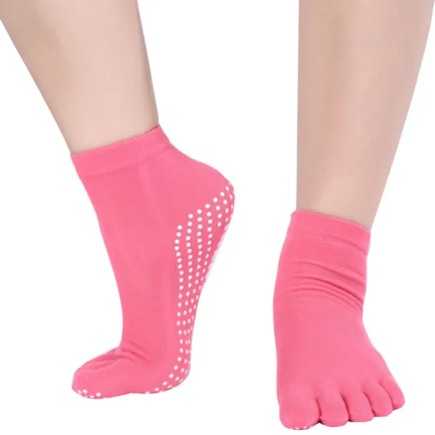 1 Pair Yoga Socks Grip Yoga Socks Five Toe Socks Sports Socks Women's Anti-Slip Breathable Moisture Wicking Protective Deep Purple Azure Pink+Yellow Fall Winter for Yoga Pilates Dance Bikram Barre