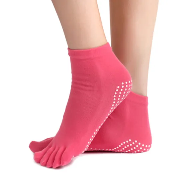 1 Pair Yoga Socks Grip Yoga Socks Five Toe Socks Sports Socks Women's Anti-Slip Breathable Moisture Wicking Protective Deep Purple Azure Pink+Yellow Fall Winter for Yoga Pilates Dance Bikram Barre
