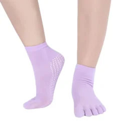 1 Pair Yoga Socks Grip Yoga Socks Five Toe Socks Sports Socks Women's Anti-Slip Breathable Moisture Wicking Protective Deep Purple Azure Pink+Yellow Fall Winter for Yoga Pilates Dance Bikram Barre