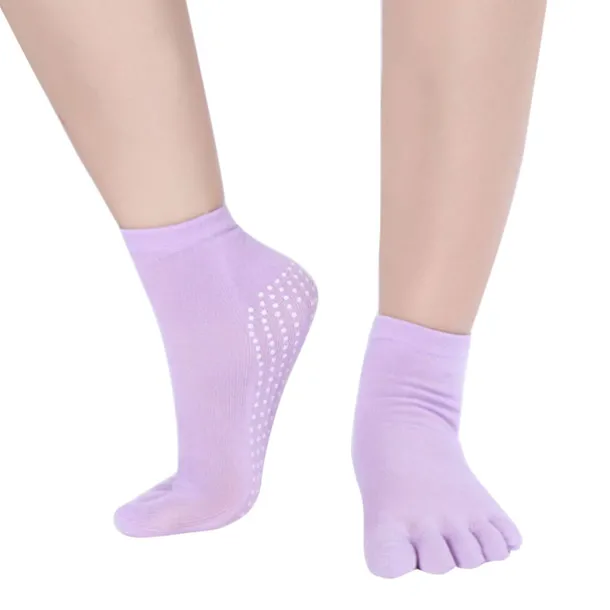 1 Pair Yoga Socks Grip Yoga Socks Five Toe Socks Sports Socks Women's Anti-Slip Breathable Moisture Wicking Protective Deep Purple Azure Pink+Yellow Fall Winter for Yoga Pilates Dance Bikram Barre