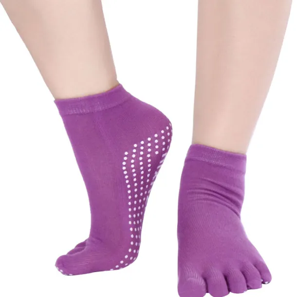 1 Pair Yoga Socks Grip Yoga Socks Five Toe Socks Sports Socks Women's Anti-Slip Breathable Moisture Wicking Protective Deep Purple Azure Pink+Yellow Fall Winter for Yoga Pilates Dance Bikram Barre