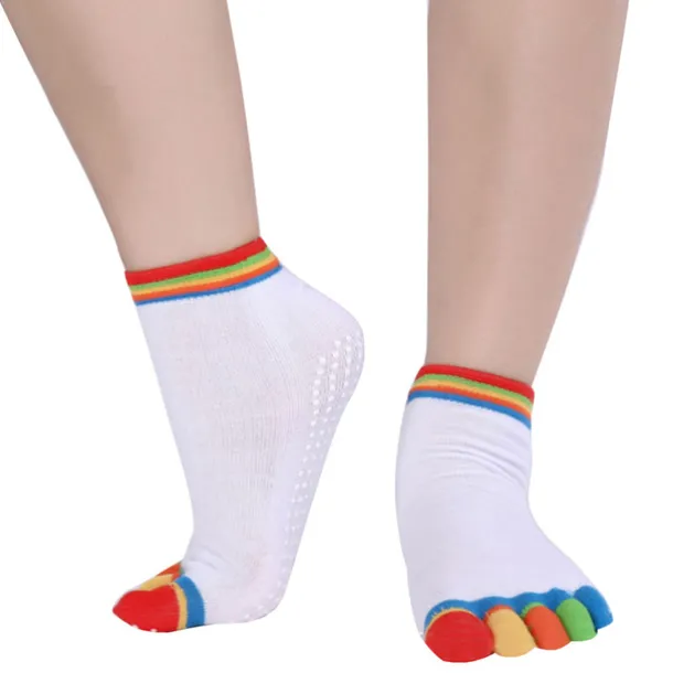 1 Pair Yoga Socks Grip Yoga Socks Five Toe Socks Sports Socks Women's Anti-Slip Breathable Moisture Wicking Protective Deep Purple Azure Pink+Yellow Fall Winter for Yoga Pilates Dance Bikram Barre