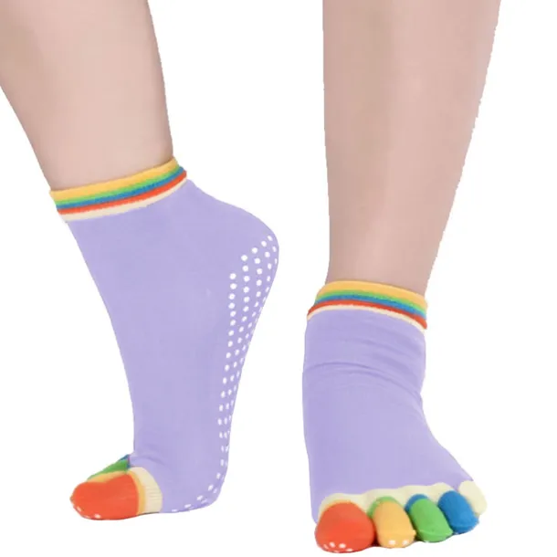 1 Pair Yoga Socks Grip Yoga Socks Five Toe Socks Sports Socks Women's Anti-Slip Breathable Moisture Wicking Protective Deep Purple Azure Pink+Yellow Fall Winter for Yoga Pilates Dance Bikram Barre
