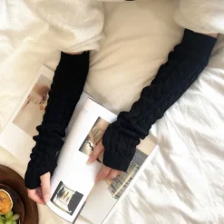 1 Pairs Elbow Warmer Arm Warmers Long Fingerless Gloves Knit Wrist Warmers with Thumb Hole Open F inger Arm Socks for Women Adult