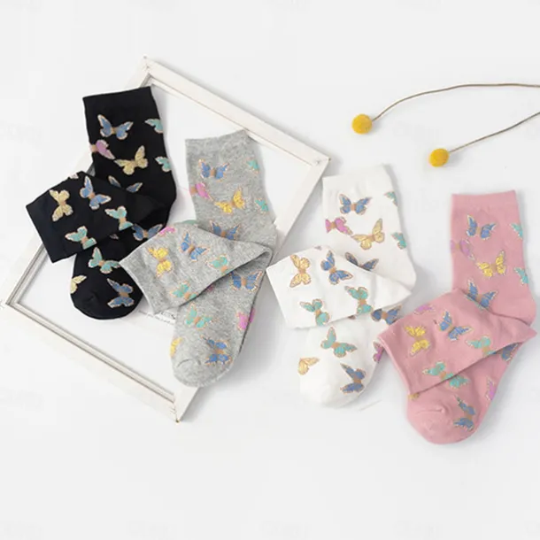4 Pairs Women's Crew Socks Daily Animal Patterned Cotton Simple Lolita Cute Sports Socks
