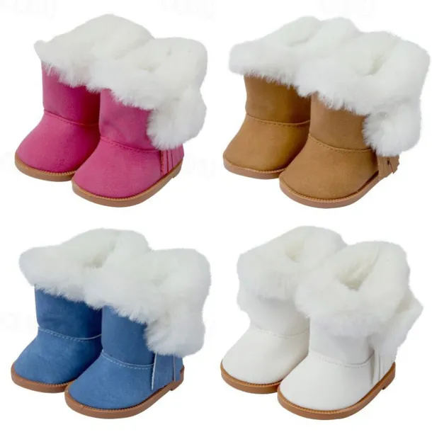 4 Pairs Christmas 18 Inch Doll Shoes Boots Dolls Winter Snow Doll Boots Accessories(Pink White Brown Blue)