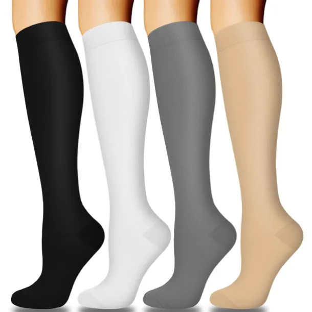 4 Pairs Copper Compression Socks for Women & Men Circulation 15-20 mmHg - Best Support for Nurses, Running
