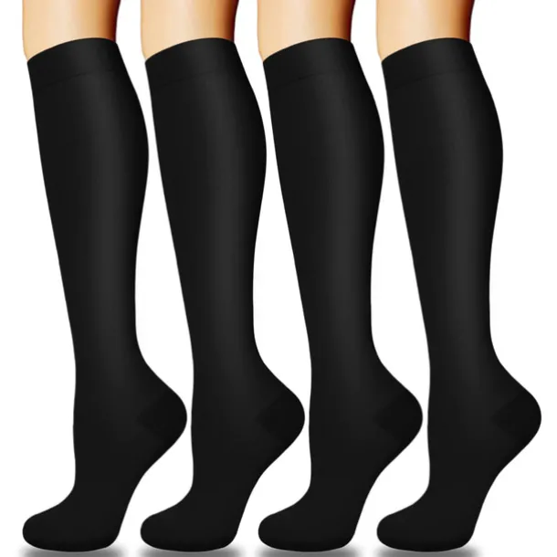 4 Pairs Copper Compression Socks for Women & Men Circulation 15-20 mmHg - Best Support for Nurses, Running