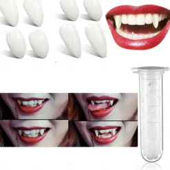 4 Pairs Halloween Vampire Teeth 4 Sizes Custom Fangs Vampire Teeth with 1 Tube Teeth Pellets Adhesive for Cosplay Party Props Halloween Party Fangs Fake Dentures