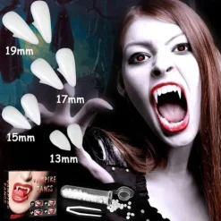 4 Pairs Halloween Vampire Teeth 4 Sizes Custom Fangs Vampire Teeth with 1 Tube Teeth Pellets Adhesive for Cosplay Party Props Halloween Party Fangs Fake Dentures