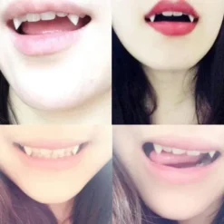 4 Pairs Halloween Vampire Teeth 4 Sizes Custom Fangs Vampire Teeth with 1 Tube Teeth Pellets Adhesive for Cosplay Party Props Halloween Party Fangs Fake Dentures