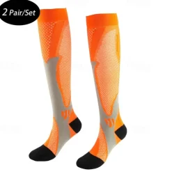 2 Pairs Men's Compression Socks Hiking Socks Sports Socks Breathable Soft Stretchy Comfortable Outdoor Patchwork Chinlon Black White Light Pink for Hunting Cycling / Bike Camping / Hiking / Caving