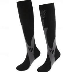 2 Pairs Men's Compression Socks Hiking Socks Sports Socks Breathable Soft Stretchy Comfortable Outdoor Patchwork Chinlon Black White Light Pink for Hunting Cycling / Bike Camping / Hiking / Caving