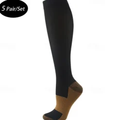 5 Pairs Men's Compression Socks Hiking Socks Sports Socks Breathable Soft Stretchy Comfortable Outdoor Patchwork Polyester Black White Khaki for Hunting Cycling / Bike Camping / Hiking / Caving