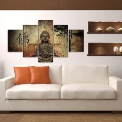 5 Panel Wall Art Canvas Prints Painting Artwork Picture Buddhism Buddha Home Decoration Décor Stretched Frame / Rolled