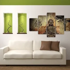 5 Panel Wall Art Canvas Prints Painting Artwork Picture Buddhism Buddha Home Decoration Décor Stretched Frame / Rolled