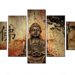 5 Panel Wall Art Canvas Prints Painting Artwork Picture Buddhism Buddha Home Decoration Décor Stretched Frame / Rolled