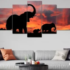 5 Panels Animals Prints Gracious Elephants Modern Wall Art Wall Hanging Gift Home Decoration Rolled Canvas Unframed Unstretched Painting Core