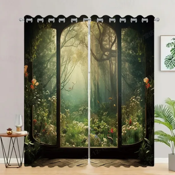 2 Panels Landscape Forest Curtain Drapes Blackout Curtain For Living Room Bedroom Kitchen Window Treatments Thermal Insulated Room Darkening