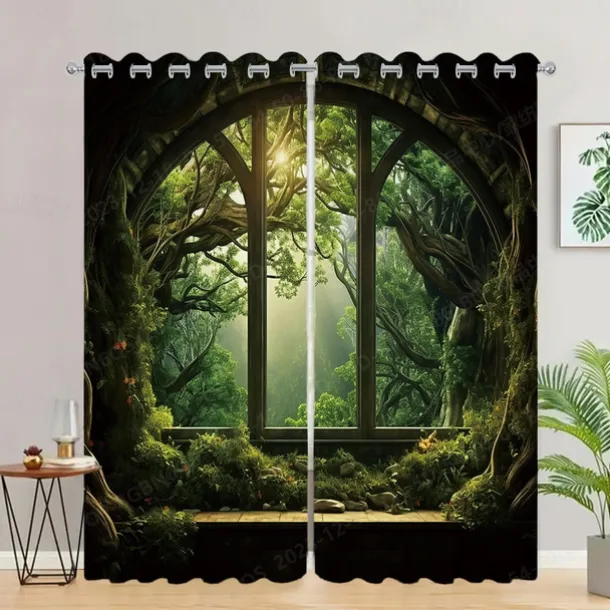2 Panels Landscape Forest Curtain Drapes Blackout Curtain For Living Room Bedroom Kitchen Window Treatments Thermal Insulated Room Darkening