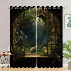 2 Panels Landscape Forest Curtain Drapes Blackout Curtain For Living Room Bedroom Kitchen Window Treatments Thermal Insulated Room Darkening