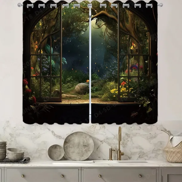 2 Panels Landscape Forest Curtain Drapes Blackout Curtain For Living Room Bedroom Kitchen Window Treatments Thermal Insulated Room Darkening