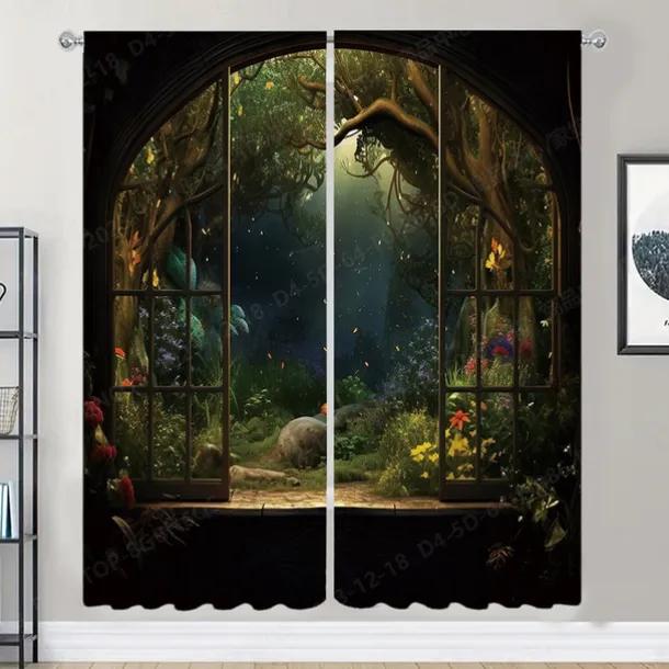 2 Panels Landscape Forest Curtain Drapes Blackout Curtain For Living Room Bedroom Kitchen Window Treatments Thermal Insulated Room Darkening
