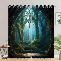 2 Panels Landscape Forest Curtain Drapes Blackout Curtain For Living Room Bedroom Kitchen Window Treatments Thermal Insulated Room Darkening