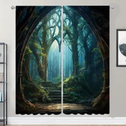 2 Panels Landscape Forest Curtain Drapes Blackout Curtain For Living Room Bedroom Kitchen Window Treatments Thermal Insulated Room Darkening