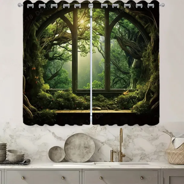 2 Panels Landscape Forest Curtain Drapes Blackout Curtain For Living Room Bedroom Kitchen Window Treatments Thermal Insulated Room Darkening