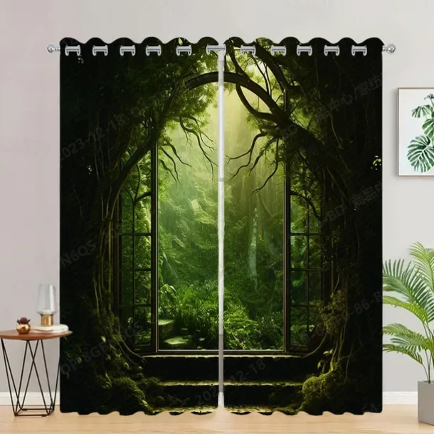 2 Panels Landscape Forest Curtain Drapes Blackout Curtain For Living Room Bedroom Kitchen Window Treatments Thermal Insulated Room Darkening