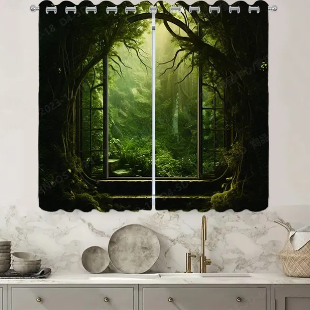2 Panels Landscape Forest Curtain Drapes Blackout Curtain For Living Room Bedroom Kitchen Window Treatments Thermal Insulated Room Darkening