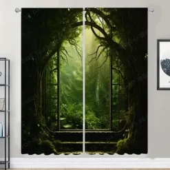 2 Panels Landscape Forest Curtain Drapes Blackout Curtain For Living Room Bedroom Kitchen Window Treatments Thermal Insulated Room Darkening